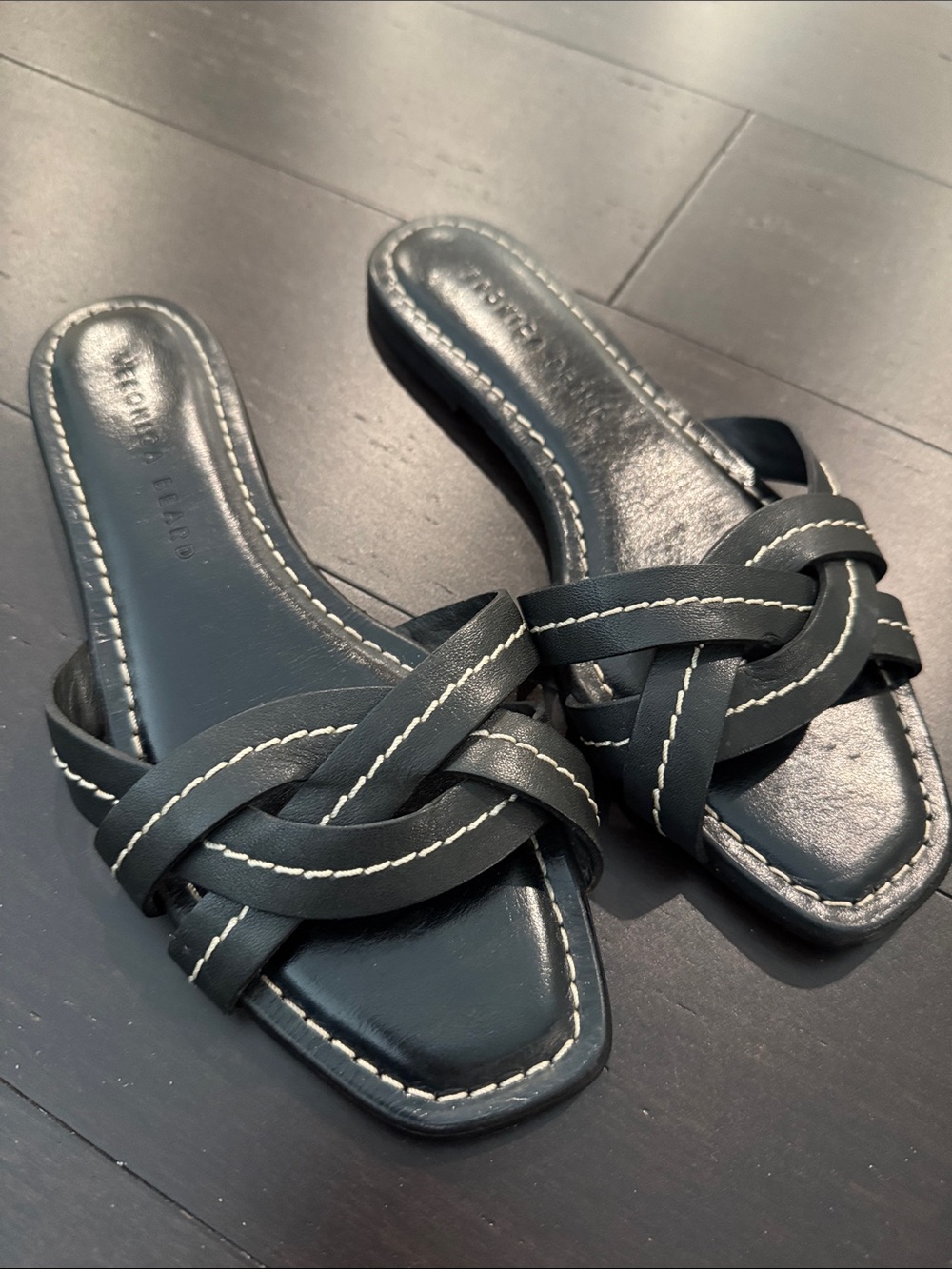 Veronica Beard leather sandals with white trim